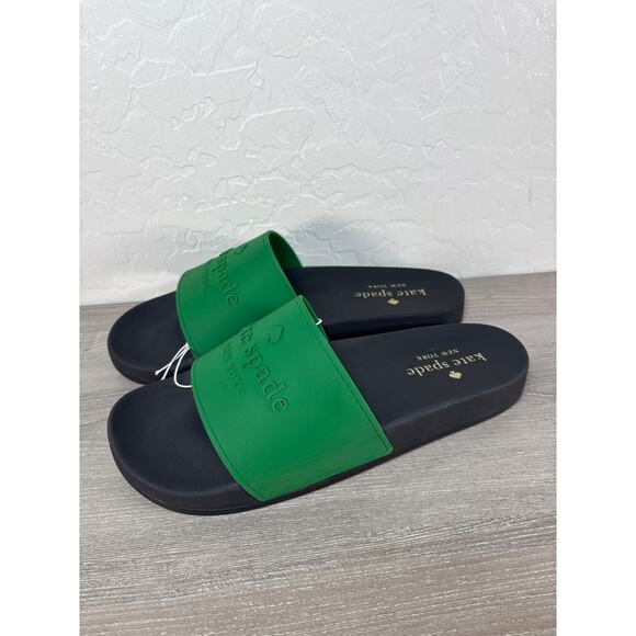Kate Spade New York Sunny Green Black Slides With Logo Size 11 - Picture 1 of 7